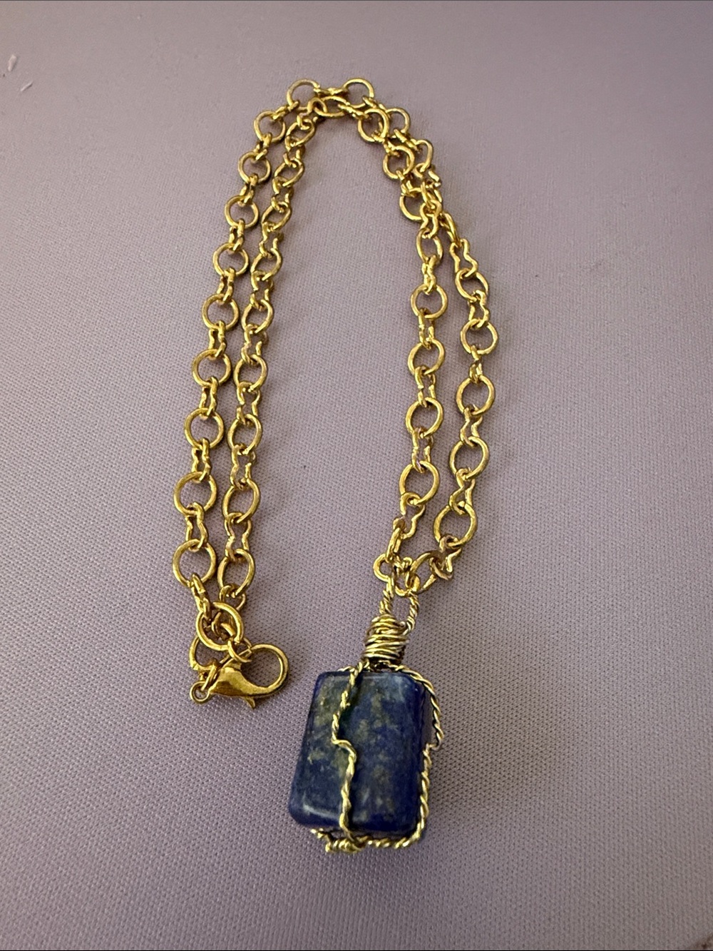 Gold Chain Necklace with Blue Lapis Lazuli  Pendant